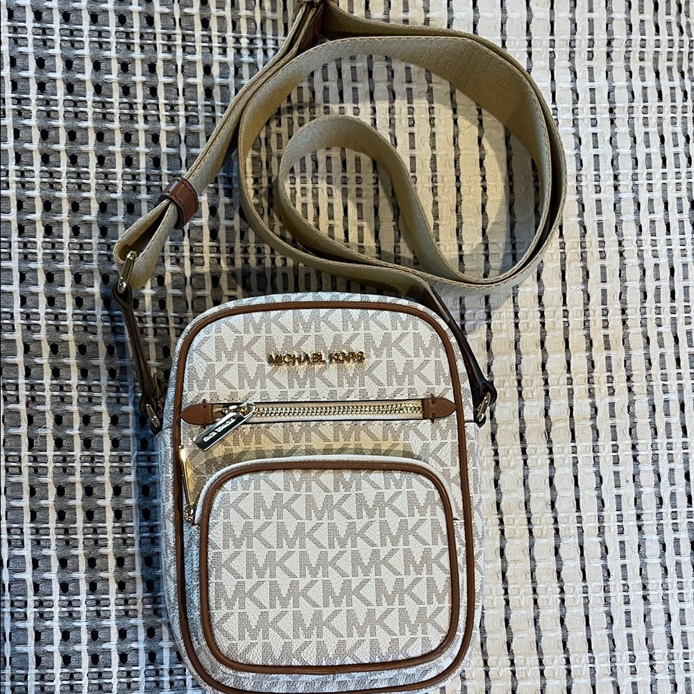 Michael Kors Cream and Brown Logo Crossbody